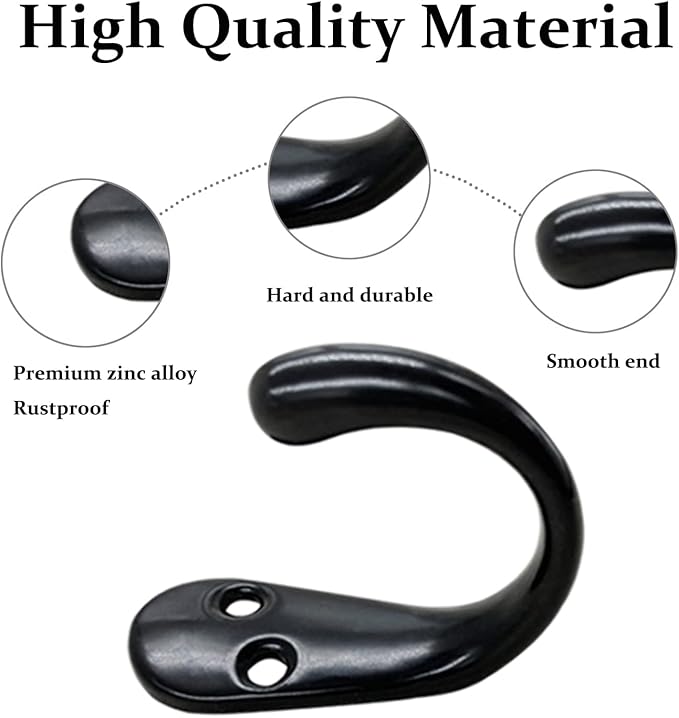 Gutapo 20pcs Black Single Prong Robe Hook, Zinc Alloy Coat Hooks Wall Mounted for Hanging Towel Hooks with 44 Screws for Coats Bag Scarf Key Hat Cup