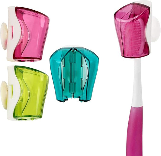Toothbrush Holder Case with Suction Cup, 3 Pcs Wall Toothbrush Holder with Cover Case, Bathroom Toothbrush Holder for Kids and Adult