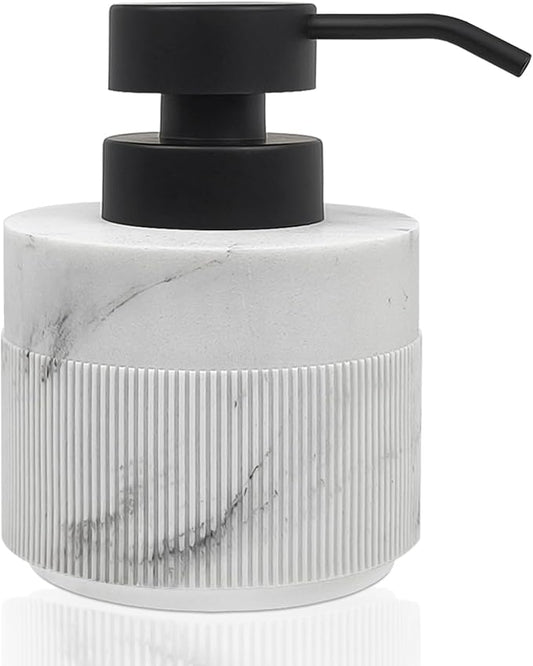 12.5oz Resin Soap Dispenser for Bathroom Countertop, Refillable Hand Soap Lotion Dispenser with Rust Proof Pump for Kitchen Countertop, Easy-to-Press, Marble White