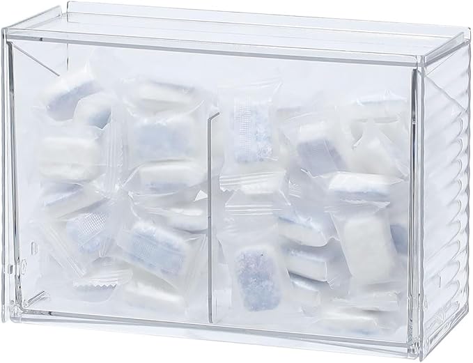 2 Pack Clear Dishwasher Detergent Pod Holder for Under Sink, Adhesive Cabinet Door Storage and Organizer for Kitchen and Bathroom, Plastic Laundry Pods Dispenser Box
