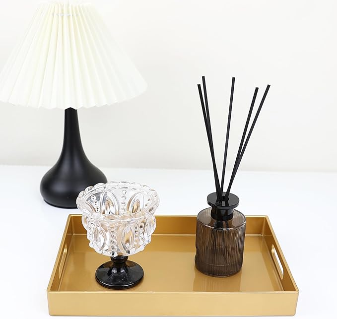 Spsyrine Gold Bathroom Vanity Tray with Handles for Dresser Tops, Countertop, Perfume Decorative Tray, 11.8â * 7.87â *1.37â