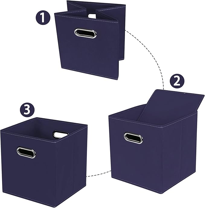 STOREONE Fabric Storage Bins Cubes Baskets Containers-(11X11X11) with Dual Handles for Shelf Closet, Nursery Home ， Bedroom Organizers, Foldable Set of 6 (Navy Blue)