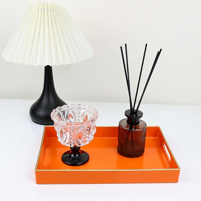 Spsyrine Orange Bathroom Vanity Tray with Handles for Dresser Tops, Countertop, Perfume Decorative Tray, 11.8â * 7.87â *1.37â