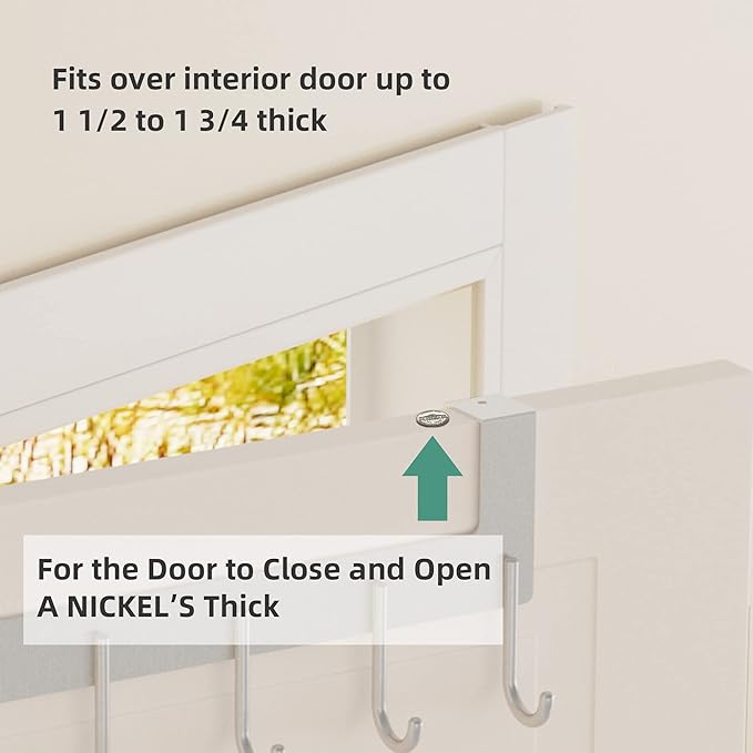 Over The Door Hanger, Metal Over The Door Hook Rack with 6 Hook for Hanging Towel Robe Coat Bathroom Bedroom Drying Racks for Laundry Silver