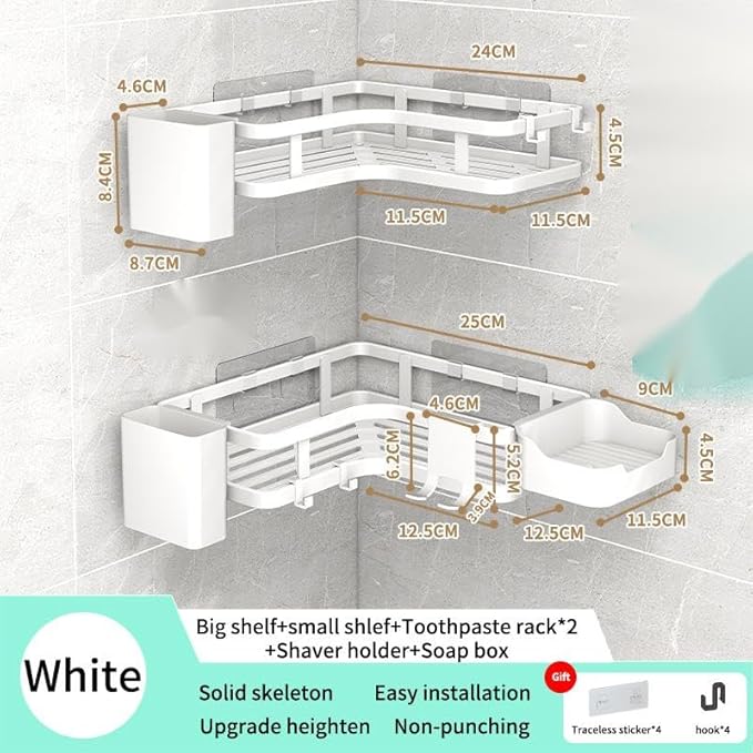 Adhesive Corner Shower Caddy Hanging - 6 Pack, Electroplated Rustproof Stainless Steel Corner Shelves Large Capacity Shower Organizer, Shower Caddy Bathroom Shleves With Bathroom Accessories - White