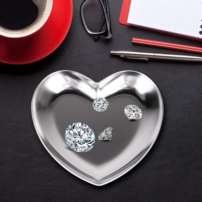 Tyenaza Heart Shaped Jewelry Box, Stainless Steel Heart Shaped Plate Tea Tray Fruit Tray Cosmetics Jewelry Organizer(Silver)