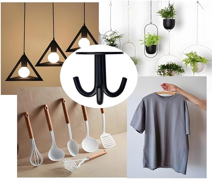 Stainless Steel Heavy Duty 3-Claw Coat Hook, Robe Hanger Ceiling Mount Hook, Towel Hook, Perfect Touch Your Bathroom, Bedroom, Closets, Wardrobe, Kitchen (2 PCS, Black)