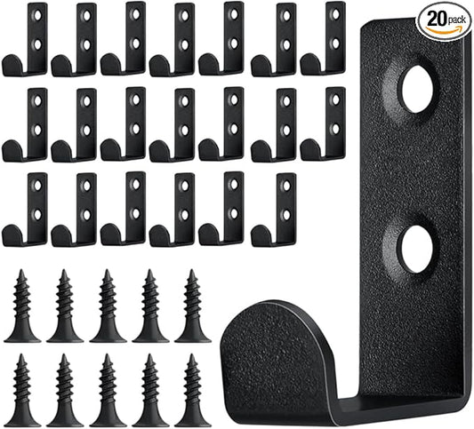 20 PCS Stainless Steel L Shaped Coat Hooks Wall Mounted Single Metal Robe Hook for Hanging Towel, Utility Hooks for Bags, Hat, Cap, Scarf, Cup. Matte Black.