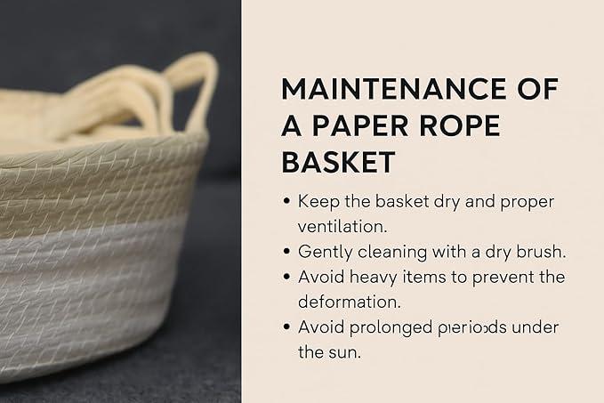 Set of 3 Paper Rope Storage Baskets with Handles – Handwoven Decorative Organizer Bins for Shelf, Closet, or Laundry – Natural Beige & White Home Decor Baskets-White