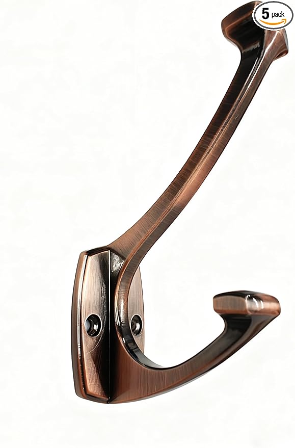 5 Pack Antique Copper Hooks Decorative Heavy Duty Solid Large Coat Hooks for Towel Hanging Coats Robe Wall Mounted Towel Bags Door Back Bathroom Wall Hook.