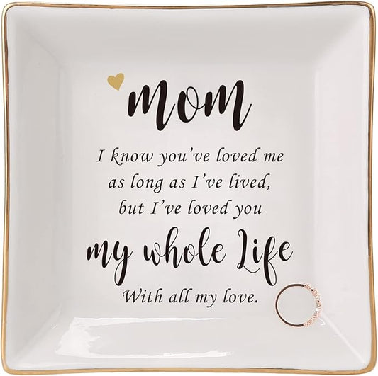 HOME SMILE Mother's Day Birthday Gifts for Mom,I Love You Mom Ring Dish Jewelry Tray-Best Gifts for Mom Who Have Eveything-Valentine Gifts for Mom Unique