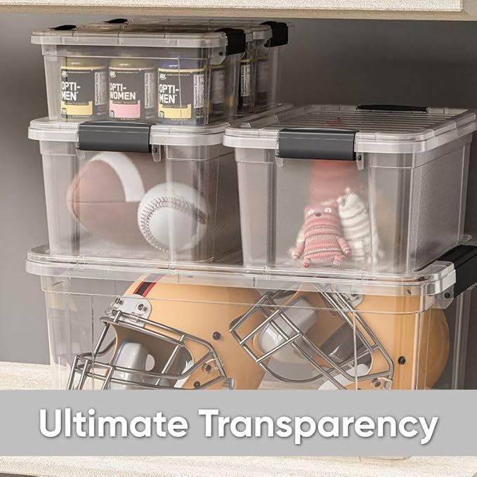 Superio Clear Storage Box with Lid, 3.5 Quart Plastic Container Bins for Organizing, Stackable Crates, BPA Free, Non Toxic, Odor Free, Organizers for Home, Office, School, and Dorm, 18 Pack