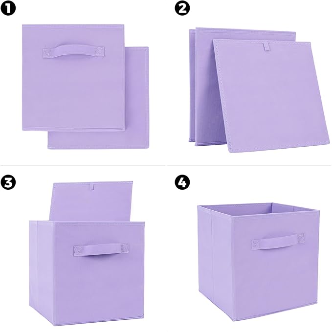 Fabric Storage Bins 12 Pack 13 inch Foldable Storage Cubes with Reinforced Handles Fun Colored Durable Cube Storage Bin for Home, Playroom, Closet Organizers and Storage, Purple