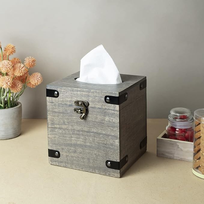 GoCraft Wooden Tissue Box Holder â Square Tissue Box Cover, Stylish Wooden Design for Bathroom Vanity, Bedroom, Nightstands, Desks, Tables â 5.75" x 5.75" x 6.5", Durable and Elegant