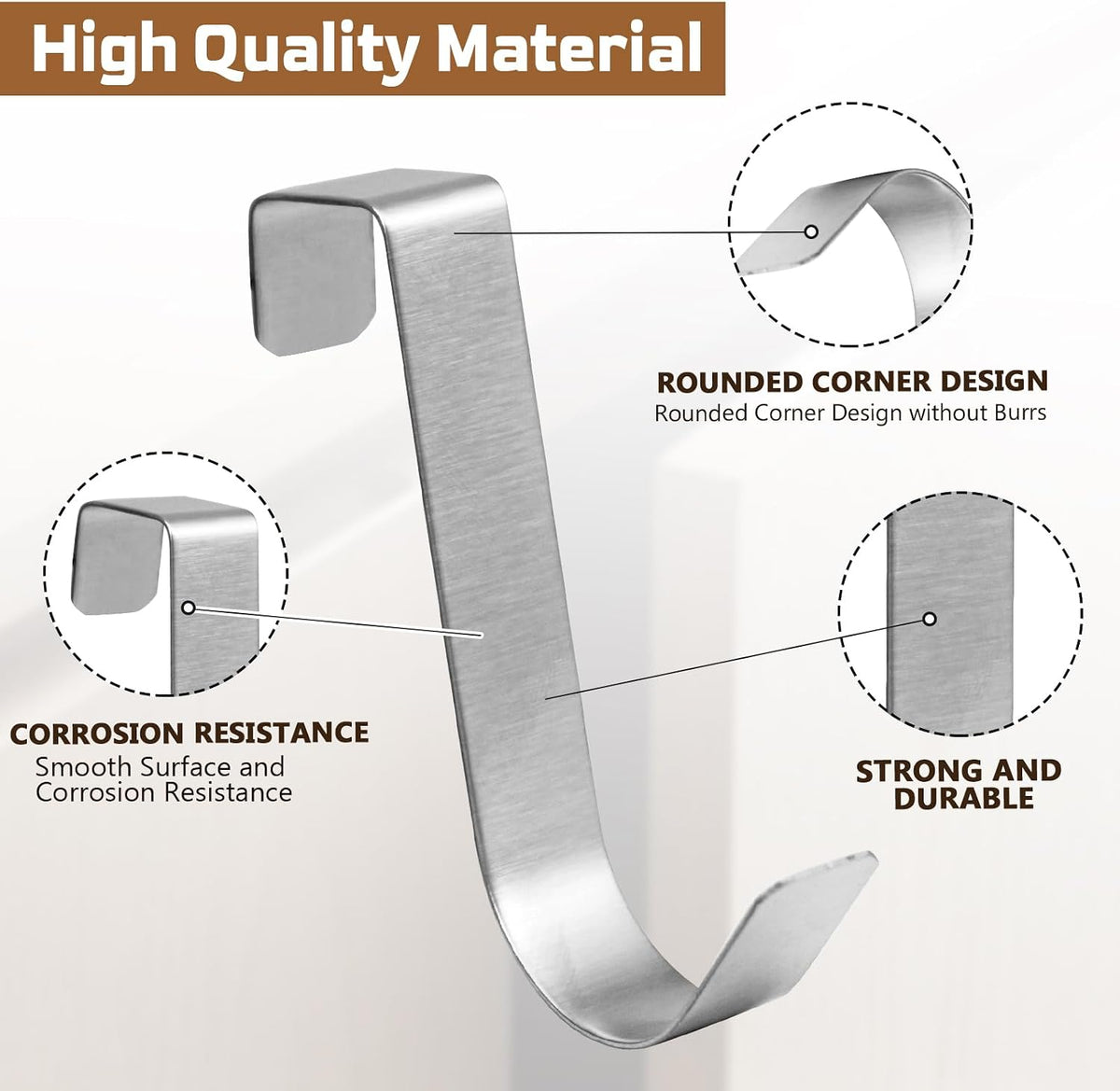6 Pack Over Cabinet Door Hooks, Silver Over Bathroom Frameless Glass Door, Office Kitchen Towel Coat, J Hooks for Hanging