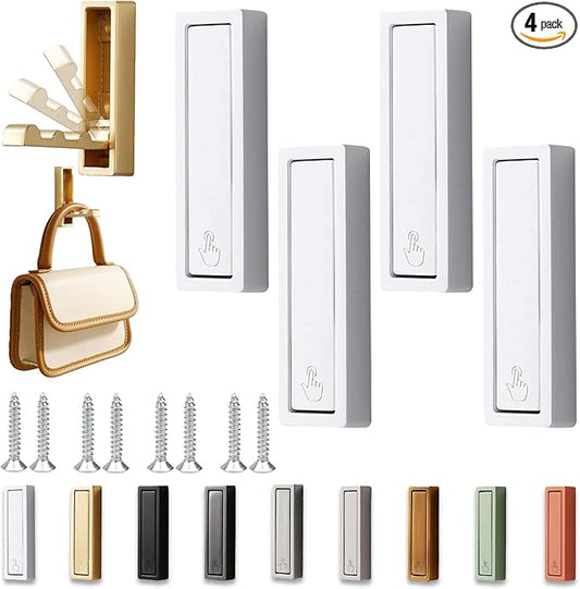4PCS Folding Wall Hooks, Foldable Coat Hooks Heavy Duty Foldable Hook Bathroom Towel Hooks Robe Hooks Wall Mounted for Bathroom, Closet, Entryway, Pool, and Kitchen (Square-White)