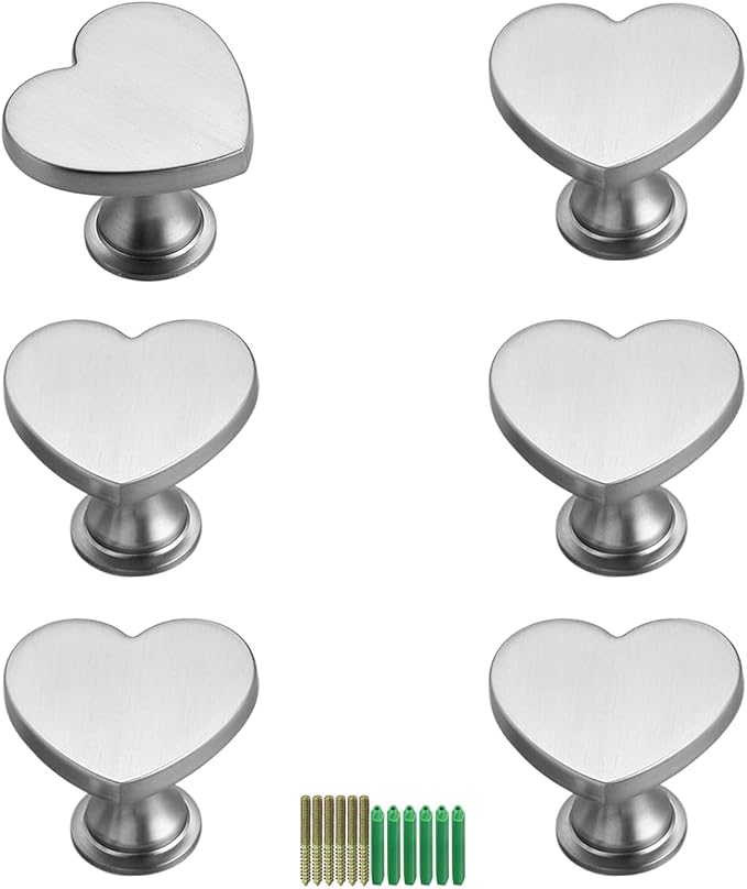 6 Pcs Heart Shaped Wall Hooks Decorative Metal Wall Hook for Home Office Hotel Wall Decoration (Silver)