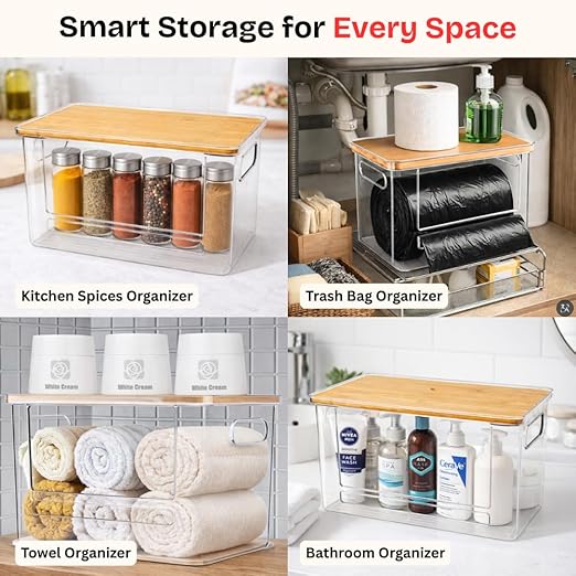 Trash Bag Dispenser with Front Opening, Stackable Garbage Bag Holder for Kitchen & Home, Fits 2.5 Gallon Bags, Includes Reusable Gloves, Adhesive Anti-Slip Pads & 15 Trash Bags–Extra Large Organizer