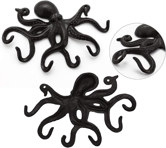 Key Holder for Wall, Octopus Coat Hooks Wall Mounted Towel Hooks, Heavy Duty Key Hooks Decorative with 6 arms
