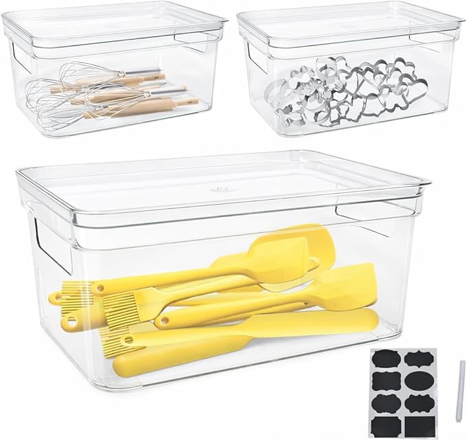 Baking Supplies Storage Containers 3Pc,Baking Kits with Handles&Lid for Adult,Stackable Bakeware Organizer Storage Bins,BPA Free Baking Accessories,Kitchen,Pantry Storage and Organization Box