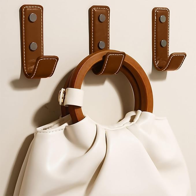 4 Pcs Leather Coat Hooks Wall Mount,Coat Hooks for Wall,Wall Hooks for Hanging Robe Towels Bags Hats Scarf Keys Clothes Suitable for Bedroom, Entryway and Closet (Brown)