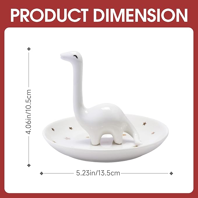 PUDDING CABIN White Dinosaur Ring Holder - Unique Jewelry Dish Tray for Rings, Earrings, Bracelets Organizer - Cute Gifts for Women, Girls, Her Birthday, Christmas, Wedding Gifts