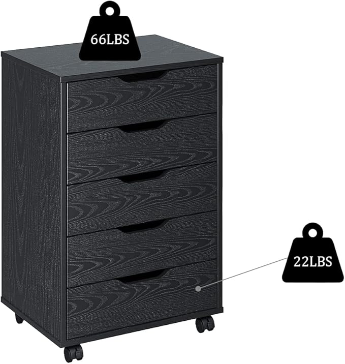 Panana 5/7 Drawer Chest, Wooden Tall Dresser Storage Dresser Cabinet with Wheels, Office Organization and Storage, Bedroom Furniture (Black, 5 Drawer)