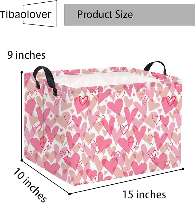 Rectangular Valentines Basket for Women Girls Storage Bin Organizer Box Shelf Room Decor(Romantic Hearts)