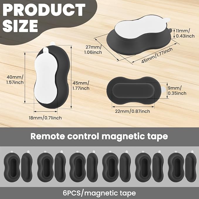 6 Pack Magnetic Remote Control Holder Wall Mount, Silicone Magnetic Organizer Storage Wall Holder No Drill Self-Adhesive for TV, Fan & Air Conditioner Remotes(Color:Black)