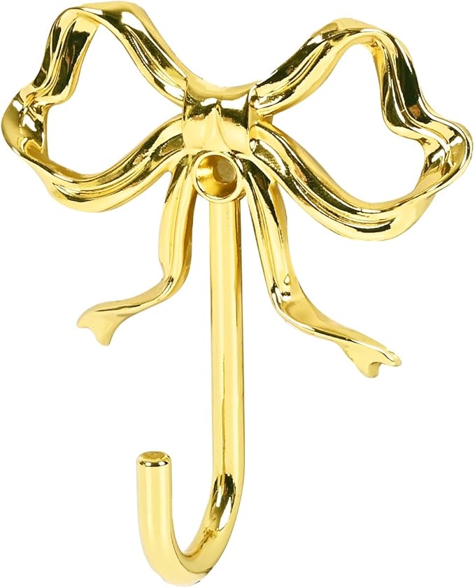1 PCS Large Size Gold Bow Wall Hook,Decorative Gold Coat Hooks for Bathroom,Bedroom,Living Room - Heavy Duty Metal Towel Hooks for Hanging Robes,Hats,Bags,Keys,Coffee Mugs