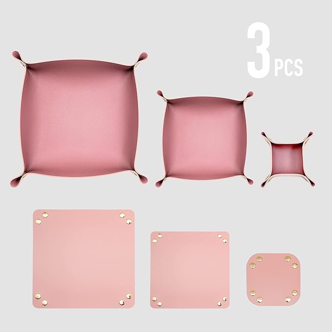 3 Size Leather Valet Tray Organizer, Folding Travel Organizer, Jewelry Tray, For Travel, Home Or Office | Plain Weave, Double Complexion