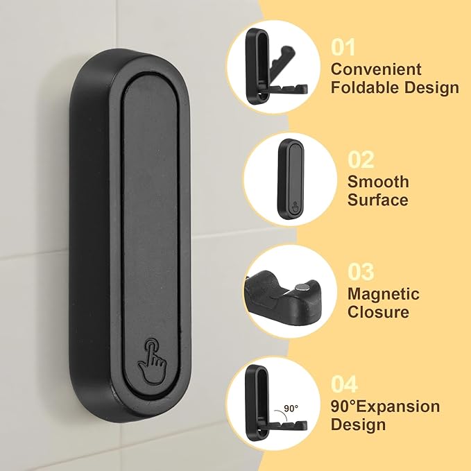 uxcell 2Pcs Foldable Wall Hooks, Aluminum Alloy Heavy Duty Wall Mounted Folding Coat Hooks with Mounting Accessories Space-Saving for Hanging Coat Towels Hat Bags, Oval, Matte Black