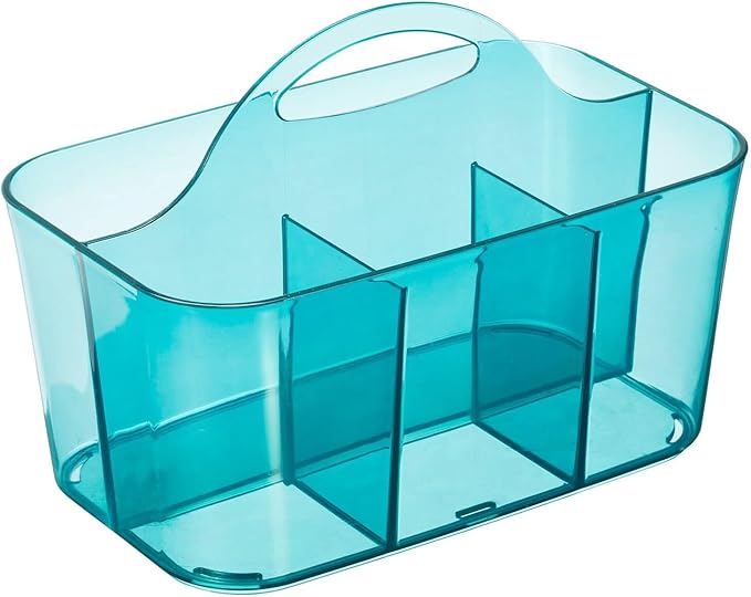 mDesign Small Plastic Portable Shower Basket Caddy Organizer Tote with Handle for Dorm, Bathroom, Shelf, Cabinet; Holds Soap, Shampoo, Conditioner, Combs, Brushes, Lumiere Collection, Dark Aqua Tint