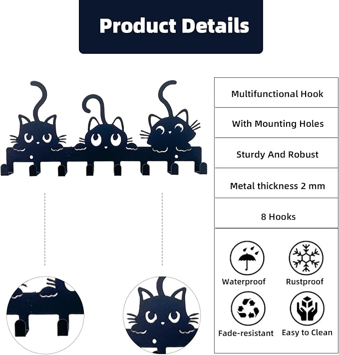 New Key Holder Wall Mounted with Screws and Anchors, Black Cute Dog Leash Holder with 5 Hooks, Entryway Front Door Kitchen Hallway Garage Office (Dog)