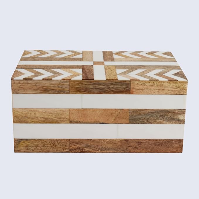 Handicrafts Home White Large Decorative Storage Box with Lid Wooden Memory Box Keepsake Storage Box Photo Storage Box for Home Organization â Resin Inlay Patisserie Adorn Collection- 10x5x5