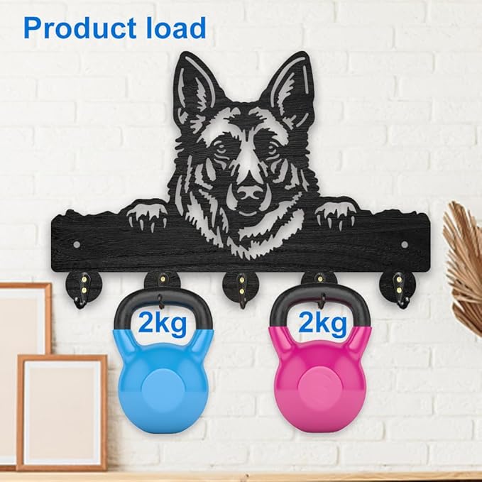 MAYJOYDIY German Shepherd Wood Key Holder for Wall 11.8x7.8inch Dog Animal Wall Mounted Key Hooks Coat Hanger Rack with 5 Alloy Hooks for Entryway Front Door Kitchen Office Decoration