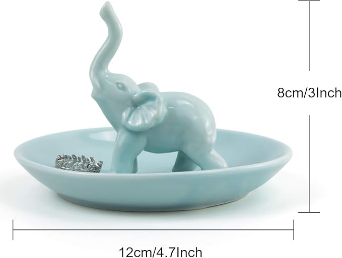PUDDING CABIN Blue Elephant Ring Holder Trinket Dish, Elephant Gifts for Women, Christmas Birthday Gifts for Women Mom Her, Engagement Ring Holder Wedding Gifts