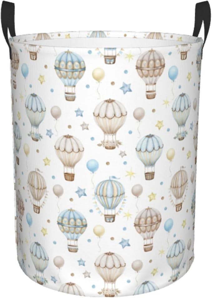 Watercolor Hot Air Balloon Round Laundry Hamper Storage Basket Toys Clothes Organizer Bin For Home Bathroom Bedroom Dorm Nursery, 38l