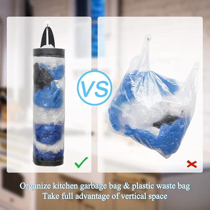 Bag Holder for Plastic Bags, 2 Pcs Polyester Grocery Bag Holder Plastic Dispenser Foldable Breathable Washable Hanging Mesh Garbage Bag Organizer for Kitchen Plastic Bag Storage (Gray)