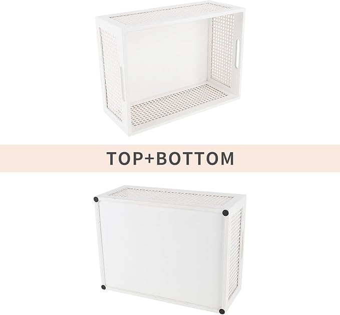 Wood Storage Baskets, Rattan Storage Baskets, Desk Office Drawer Storage Box. (White-Set2)