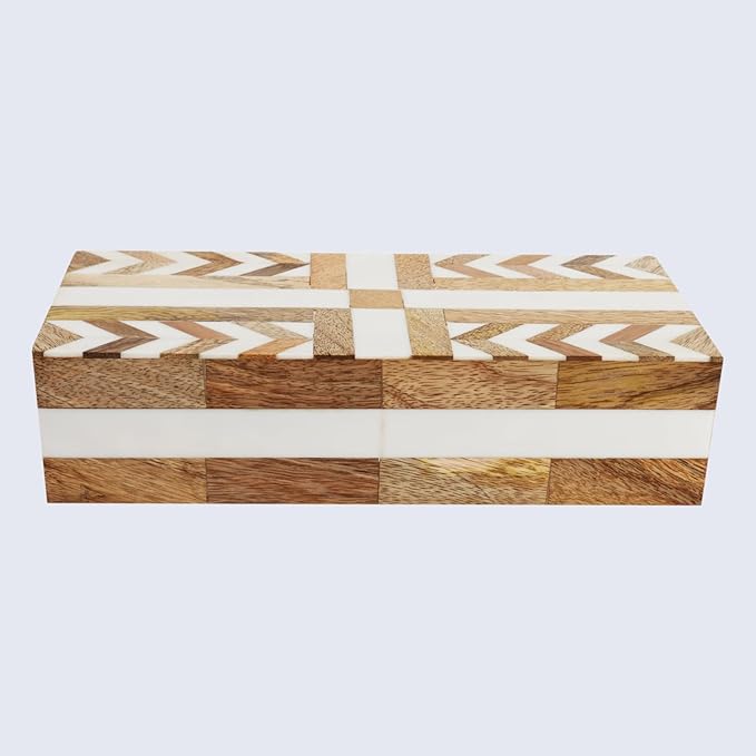 Handicrafts Home White Decorative Storage Box with Lid Wooden Coffee Table Storage Box Decorative Box Organizer for Living Room Home Decor â Resin Inlay Patisserie Adorn Collection- 10x4.5x2.5