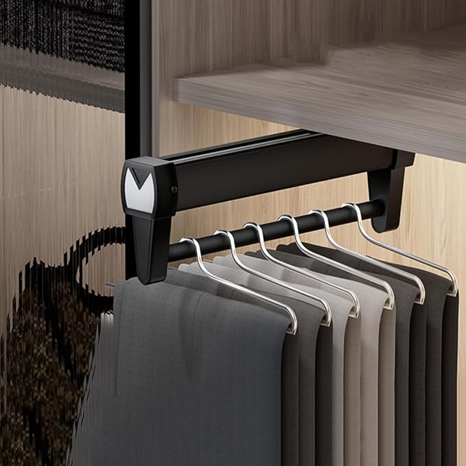 Adjustable Double-Rail Pull Out Clothes Hanger Rod with Thick Steel - Wardrobe Clothing Rail Hanger Rack Bar for Pants and Clothes, JJ010