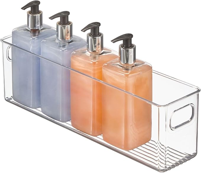 mDesign Plastic Bathroom Storage Container Bins w/ Handles - Closet, Cabinet, Vanity, Cupboard Shelf Organization, Hair Tools Accessory Organizer - Ligne Collection; Clear, â5x3.75x16 (Pack of 8)