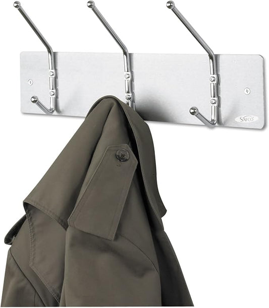 Safco 4161 Wall Rack Coat Hook, 3 Hook, Silver