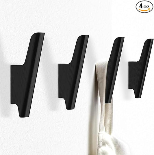 Wood Wall Hooks 4 Pack Coat Hooks Wall Mount Black Wooden Hooks for Hanging Hat, Bag, Backpack, Rustic Coat Hooks for Wall, Wood Towel Hooks for Bathrooms and Entryway Hooks (Black)