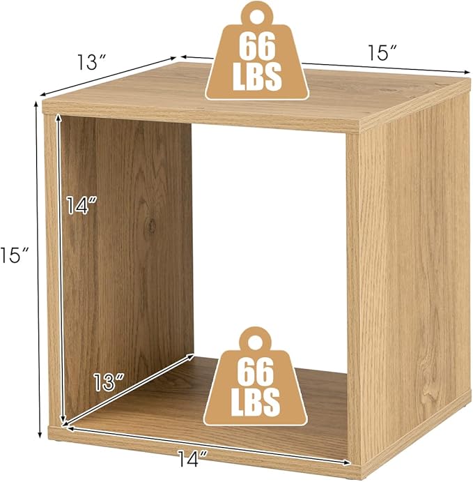 Giantex 2 Cube Bookshelf Organizer, 2-Tier 15'' Tall Open Shelving with Anti-toppling Device, Cube Storage Organizer, Record Player Stand, Wood Bookshelf for Living Room, Bedroom, Kids Room