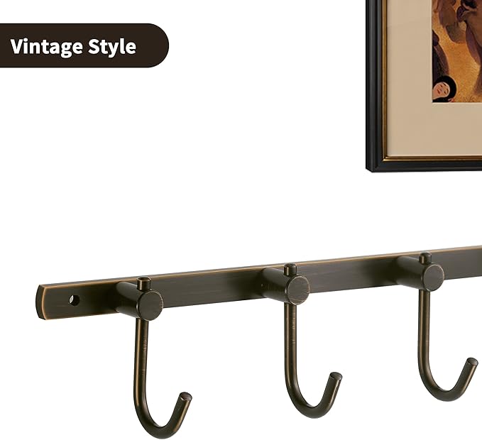 WINCASE Bronze Towel Hooks, Bathroom Rail Hook Rack Wall Mounted, Antique Oil Rubbed Brass Cloth Coat Rack with 5 Hooks Farmhouse