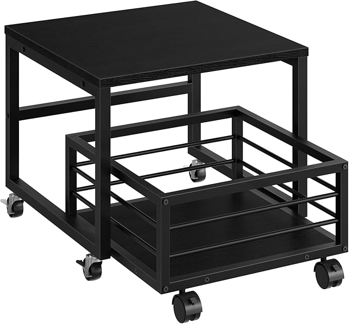 HOOBRO Mini Fridge Stand with Movable Storage Basket, Mini Fridge Cabinet with Wheels and Adjustable Feet, Sturdy Metal Frame, for Kitchen, Living Room, Office, Black BB155TL01