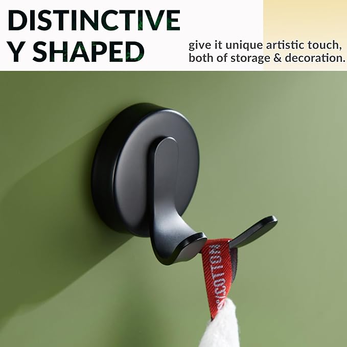 APLusee Matte Black Double Towel Hook, Stainless Steel Bathrobe Hook for Bathroom, Heavy Duty Storage Towel Hanger, Wall Mounted