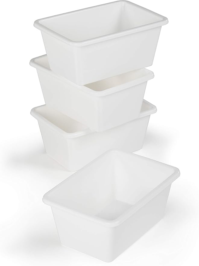 Humble Crew Toy Storage Bins for Kids, Set of 4, White, Small - Sturdy, Colorful Plastic Storage Bins for Classroom, Playroom, Nursery, and More - Premium Toddlers Toy Organizer Bins